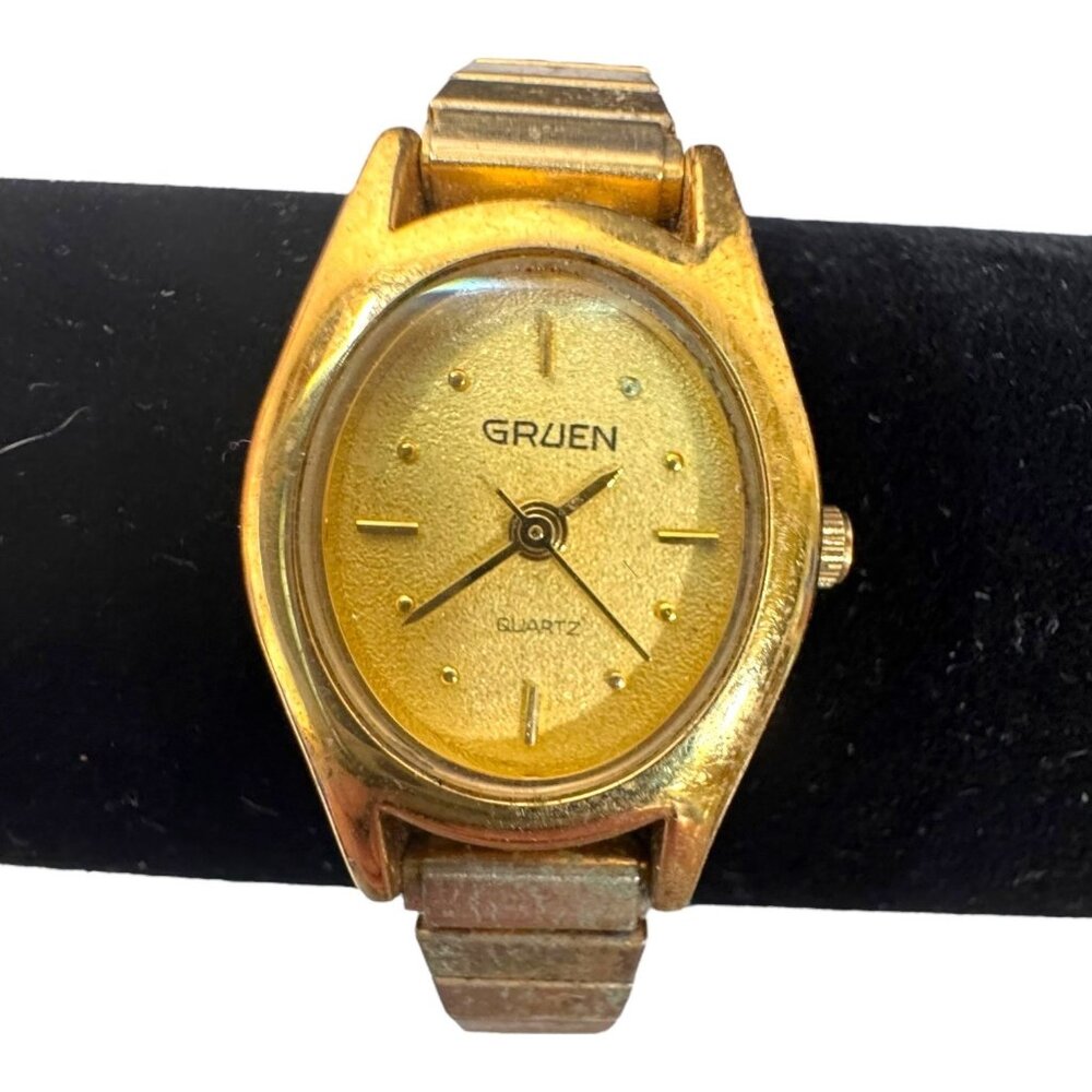 Vtg Gruen Womens Quartz Watch Stainless Steel Gold-Tone Swiss 208-902 Untested